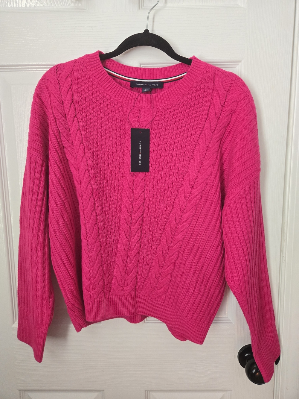 Tommy Hilfiger Women's Cable-Knit Crewneck Sweater - Bright Pink NWT